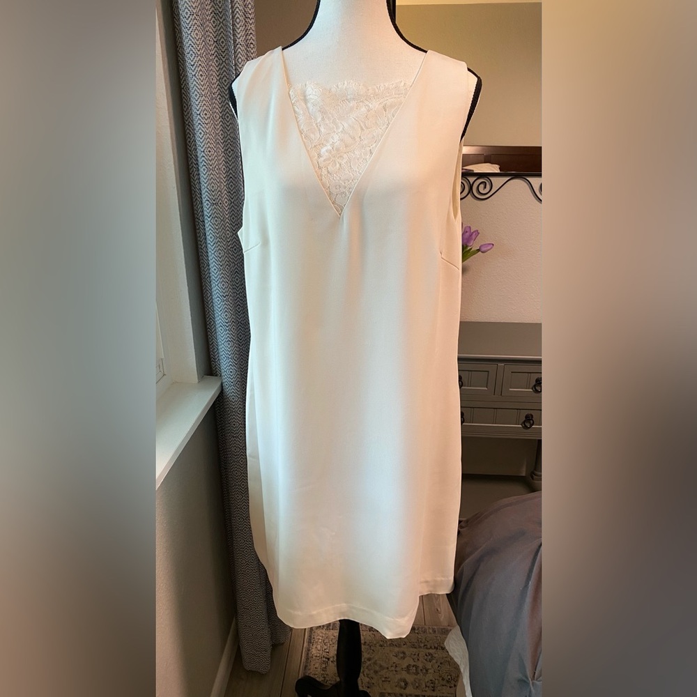 H&M Bridal White Cream Shift Dress with Lace Detail Neckline - Size XL